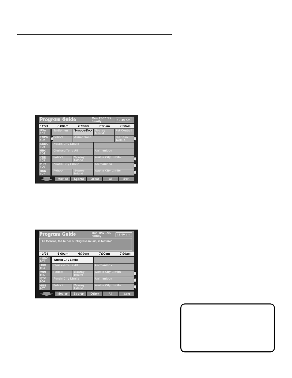 Types of program guides, The grid guide, The info guide | Program guides | Panasonic TU-IRD20 User Manual | Page 13 / 68