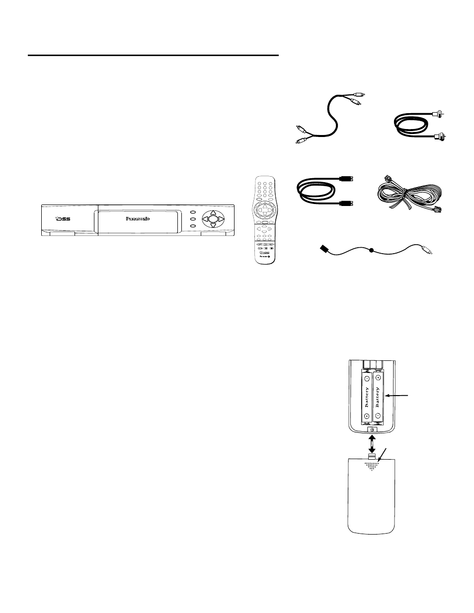 Installing batteries in the remote control, Precautions on battery use, Before you begin | Unpacking the box, Observe the following precautions, The following items come with your dss, S-video cable telephone line cord, Receiver remote control, Logo tune, Audio/video cables coaxial (rf) cable | Panasonic TU-IRD20 User Manual | Page 8 / 68