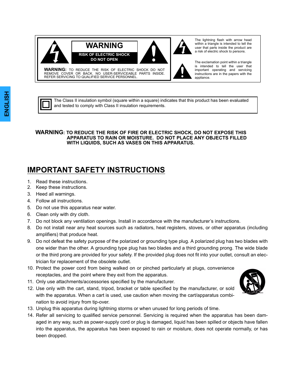 Warning, Important safety instructions | Panasonic CT-32E14 User Manual | Page 2 / 80