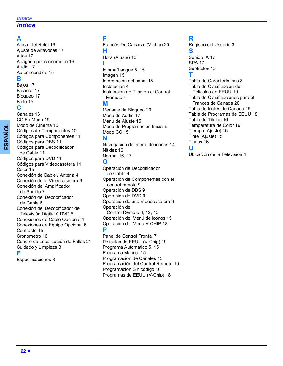 Indice | Panasonic CT-32E14 User Manual | Page 46 / 80