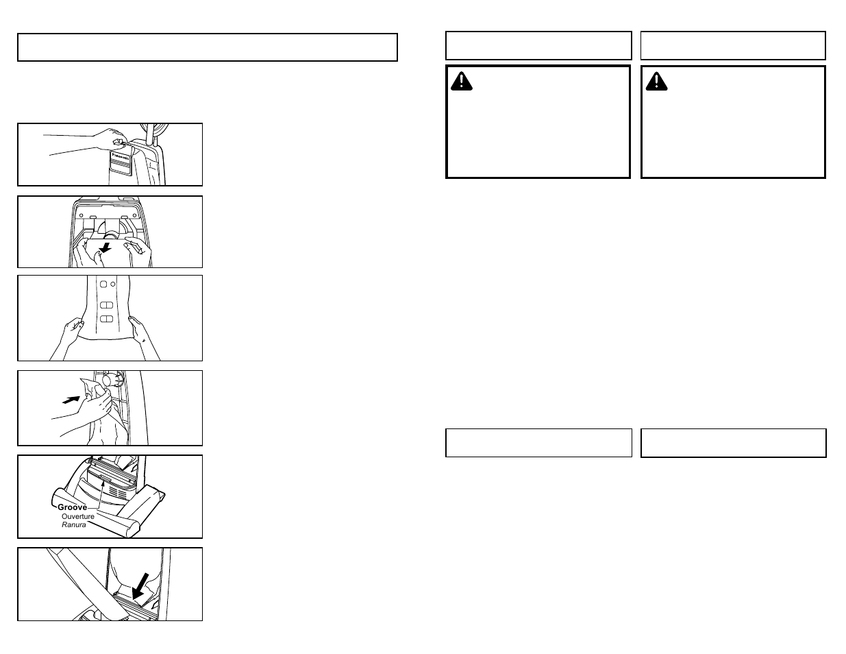 Changing dust bag, Cuidado, Attention | Panasonic MC-V5210 User Manual | Page 26 / 48