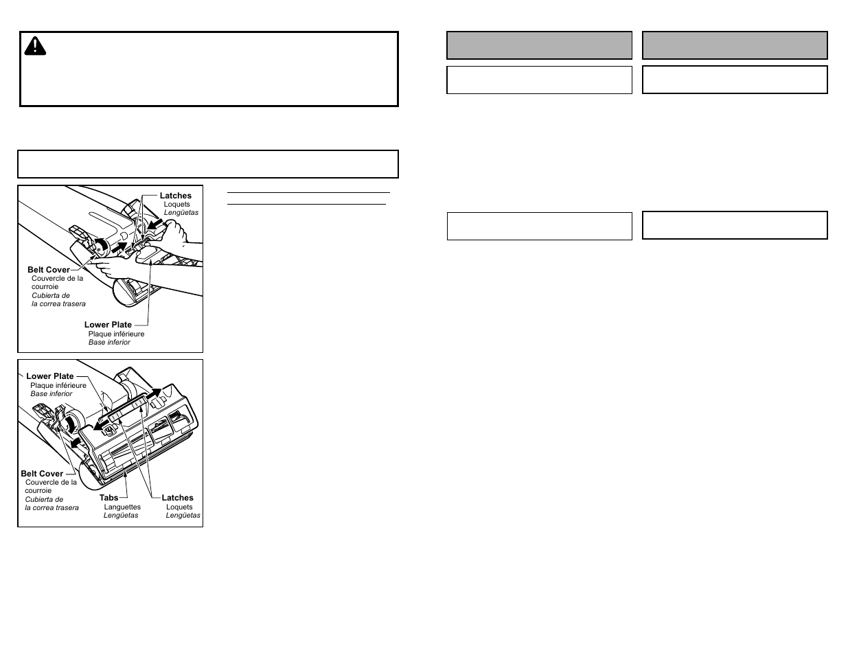 Removing and installing lower plate, Warning, Para operar la aspiradora fonctionnement | Panasonic MC-V5210 User Manual | Page 28 / 48