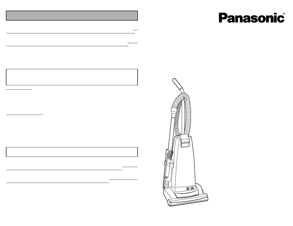 What to do when service is needed, Service apres-vente, Cuando necesita servicio | Mc-v5210, Instrucciones de operación, Operating instructions manuel d’utilisation, Aspiradora comercial, Commercial vacuum cleaner aspirateur commercial | Panasonic MC-V5210 User Manual | Page 48 / 48