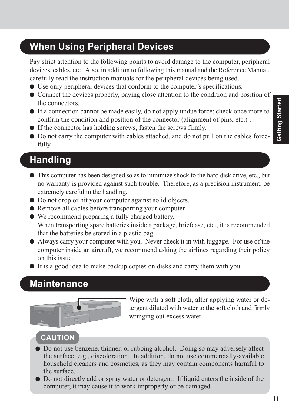 Handling, Maintenance, When using peripheral devices | Panasonic CF-07 Series User Manual | Page 11 / 52