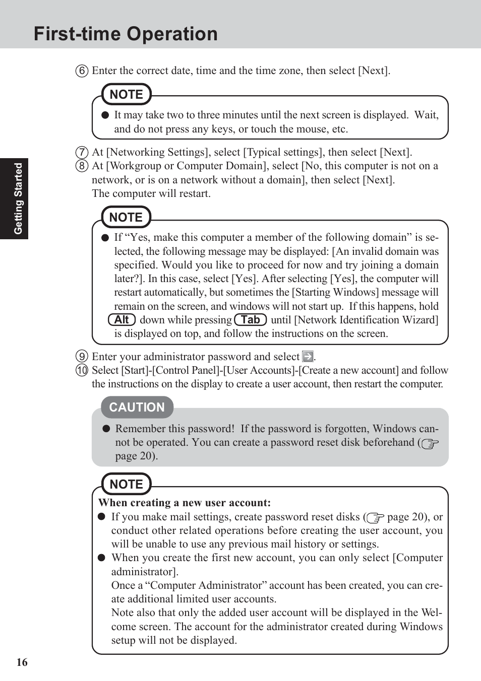 First-time operation | Panasonic CF-07 Series User Manual | Page 16 / 52