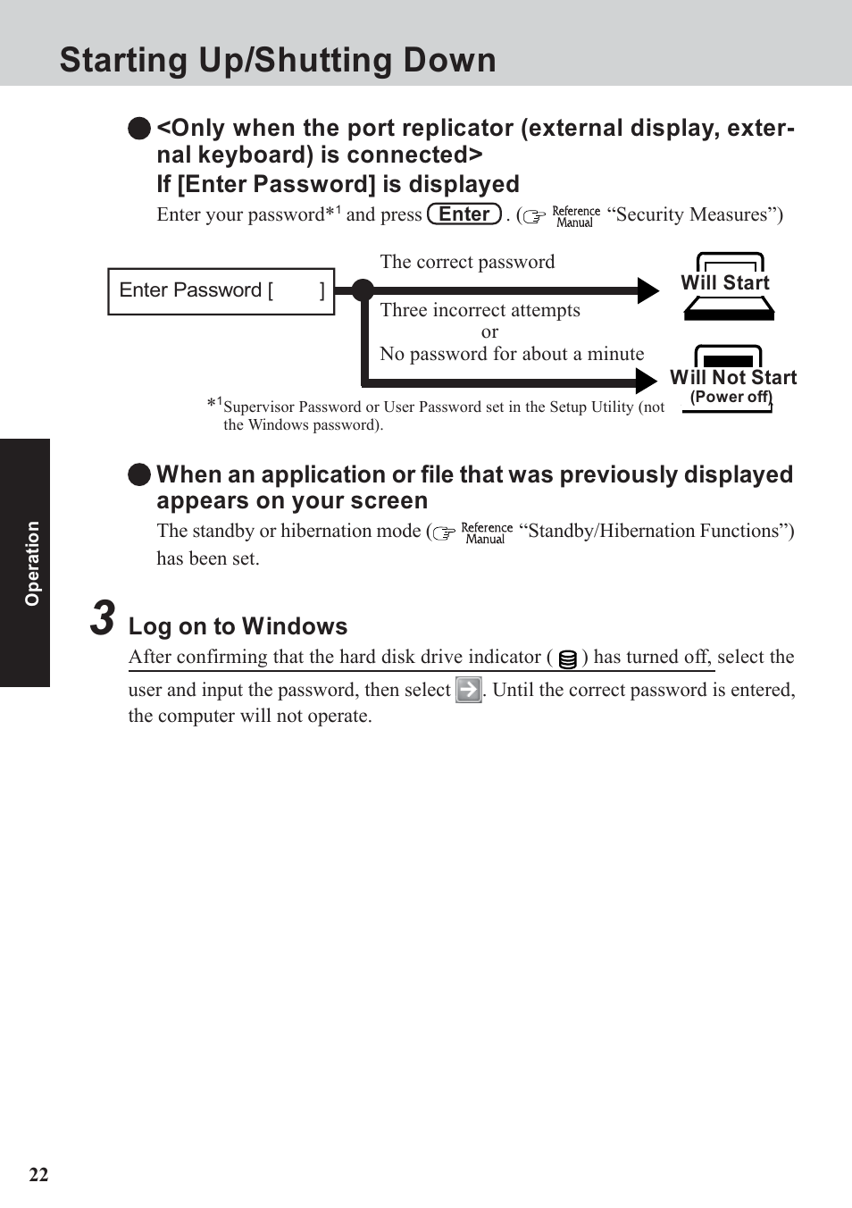 Starting up/shutting down, Log on to windows | Panasonic CF-07 Series User Manual | Page 22 / 52