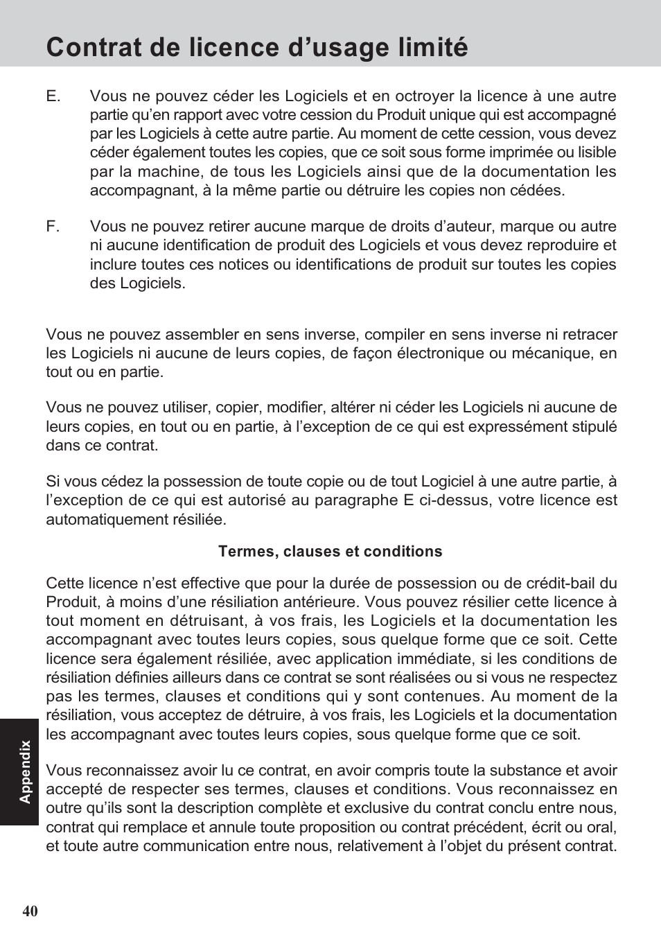 Contrat de licence d’usage limité | Panasonic CF-07 Series User Manual | Page 40 / 52