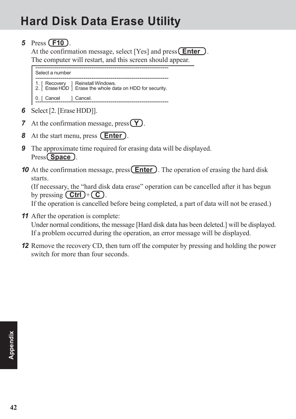 Hard disk data erase utility | Panasonic CF-07 Series User Manual | Page 42 / 52