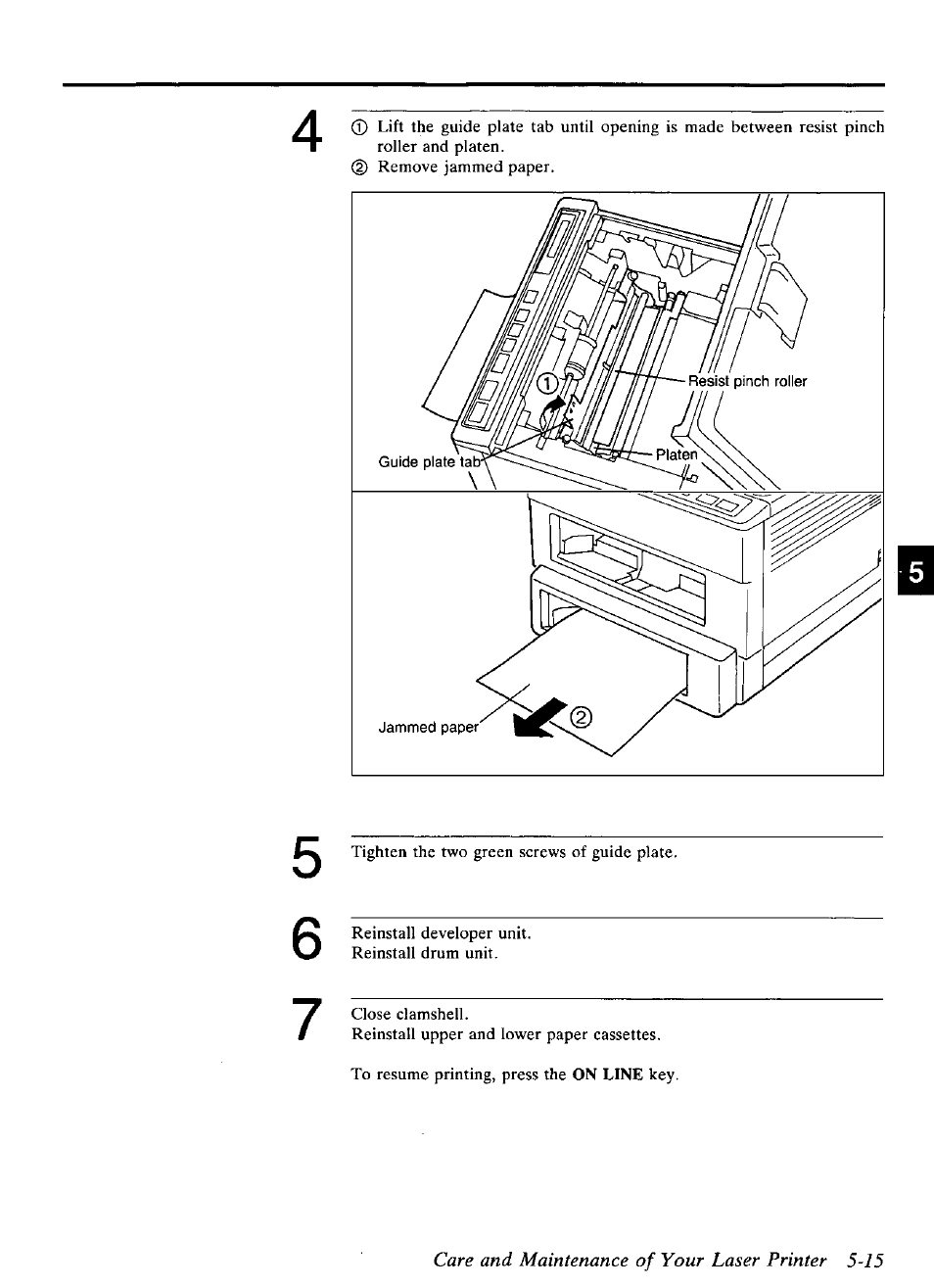 Care and maintenance of your laser printer 5-15 | Panasonic KX-P4440 User Manual | Page 109 / 152