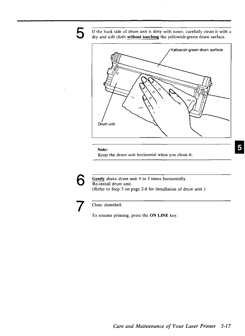 Care and maintenance of your laser printer 5-17 | Panasonic KX-P4440 User Manual | Page 111 / 152