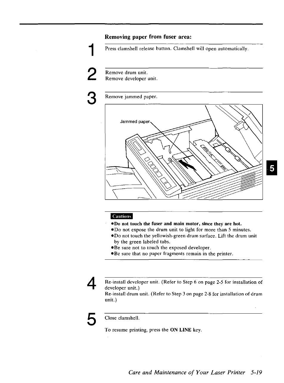 Care and maintenance of your laser pririter 5-19 | Panasonic KX-P4440 User Manual | Page 113 / 152