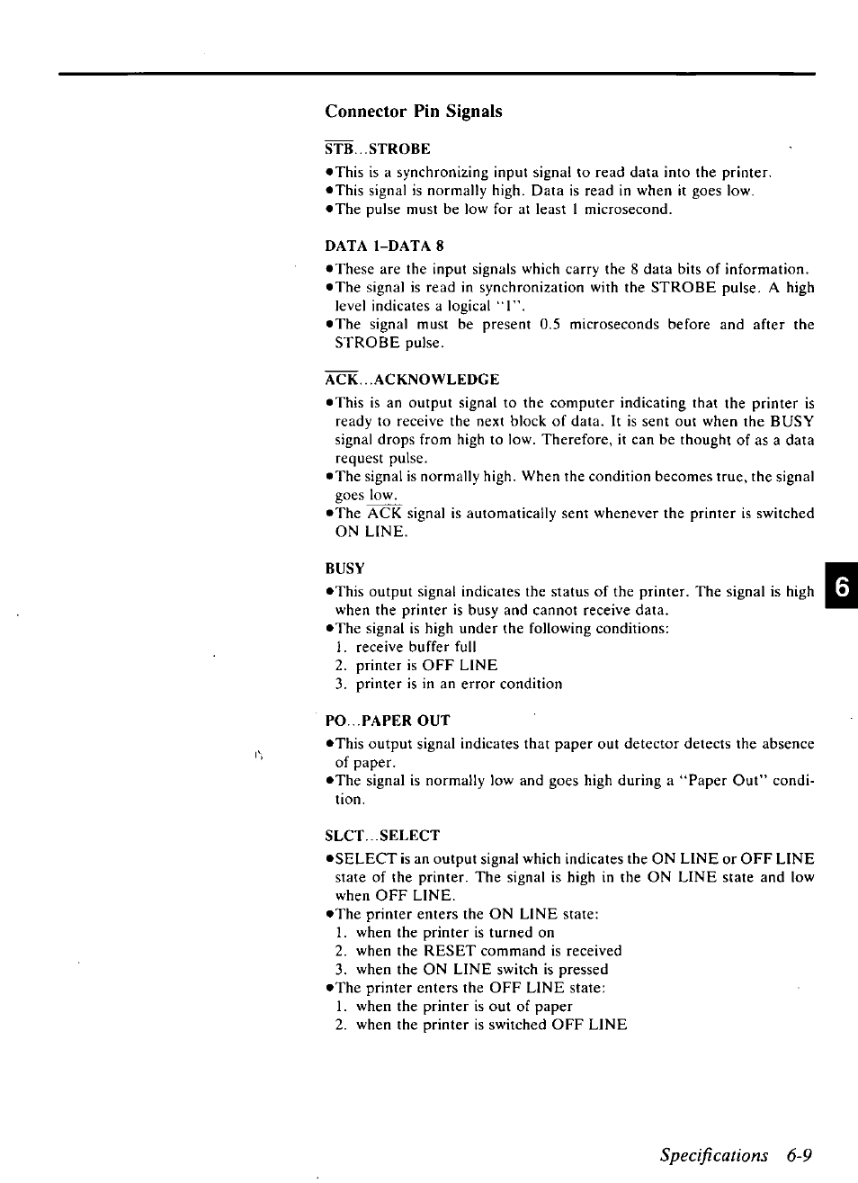 Specifications 6-9, Connector pin signals | Panasonic KX-P4440 User Manual | Page 137 / 152