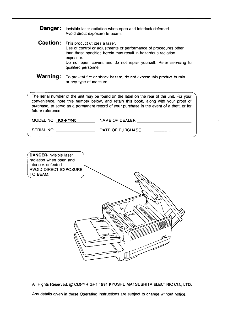 Caution, Warning | Panasonic KX-P4440 User Manual | Page 2 / 152