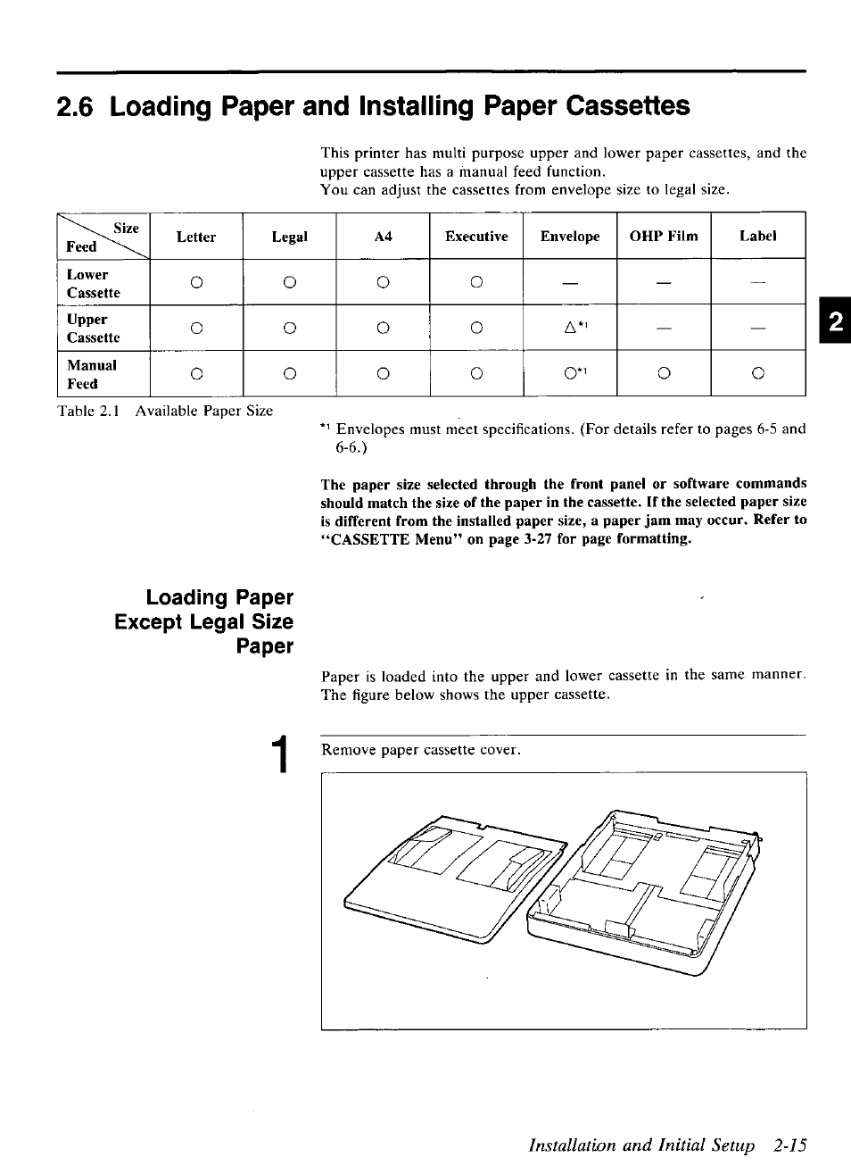 Installation and initial setup 2-15 | Panasonic KX-P4440 User Manual | Page 27 / 152