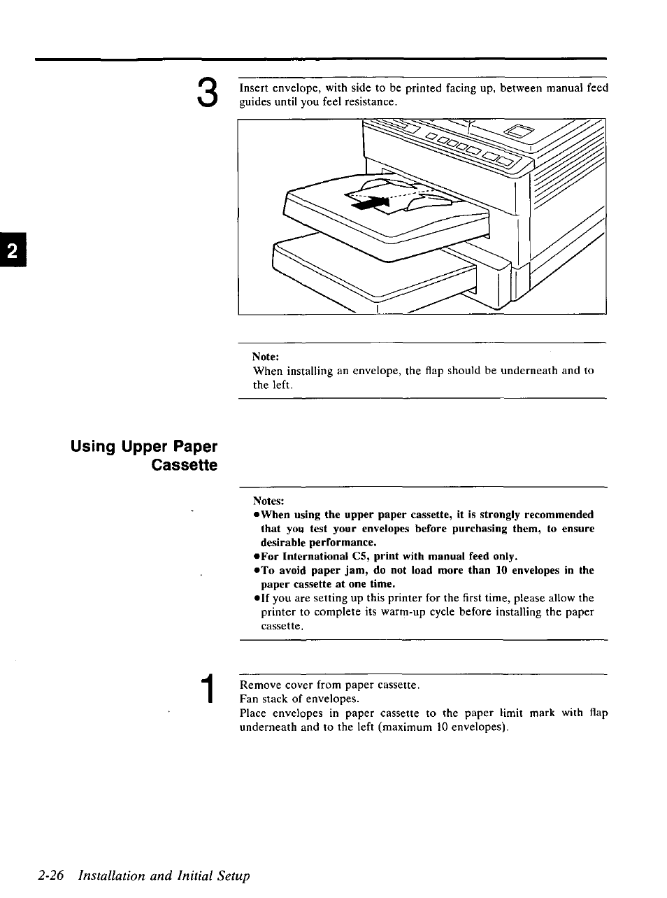 26 installation and initial setup, Using upper paper cassette | Panasonic KX-P4440 User Manual | Page 38 / 152