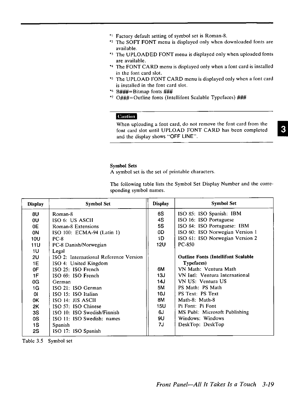 Front panel—all it takes is a touch 3-19 | Panasonic KX-P4440 User Manual | Page 63 / 152