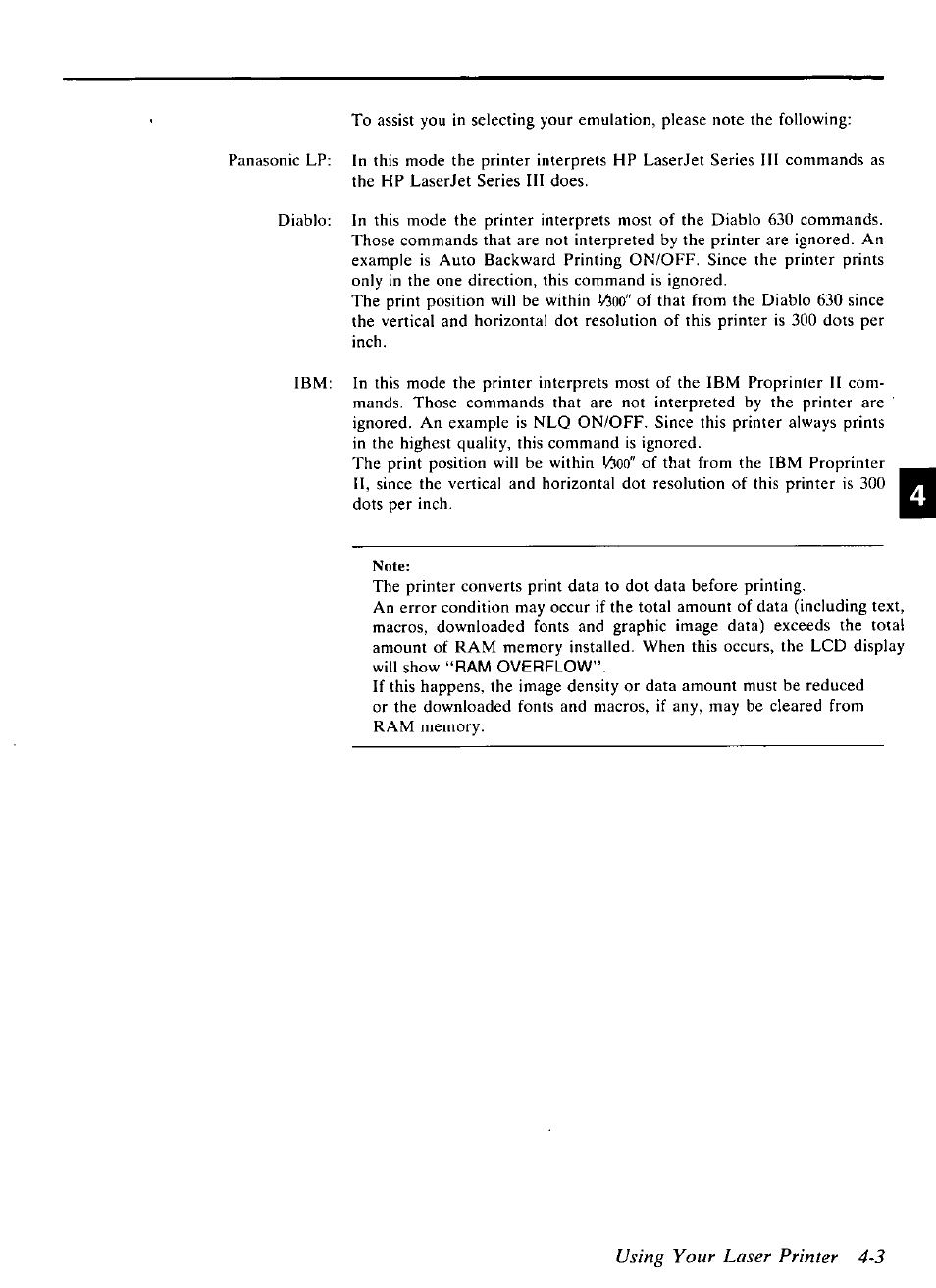 Using your laser printer 4-3 | Panasonic KX-P4440 User Manual | Page 91 / 152