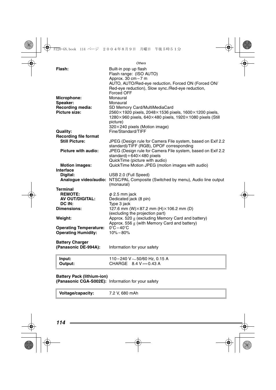Panasonic DMC-FZ20GN User Manual | Page 114 / 116