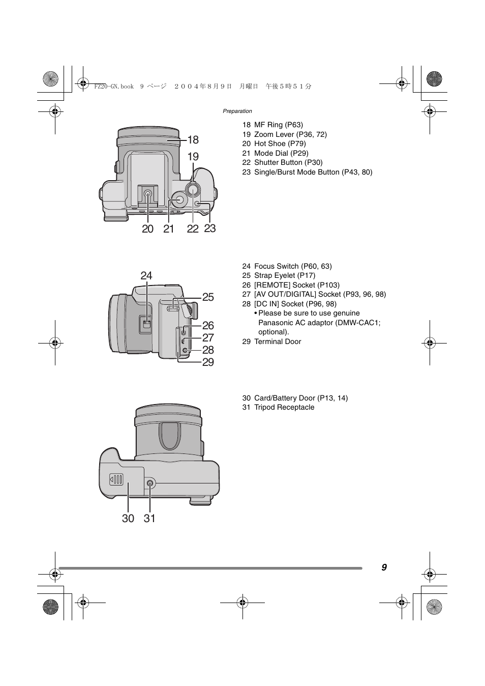 Panasonic DMC-FZ20GN User Manual | Page 9 / 116