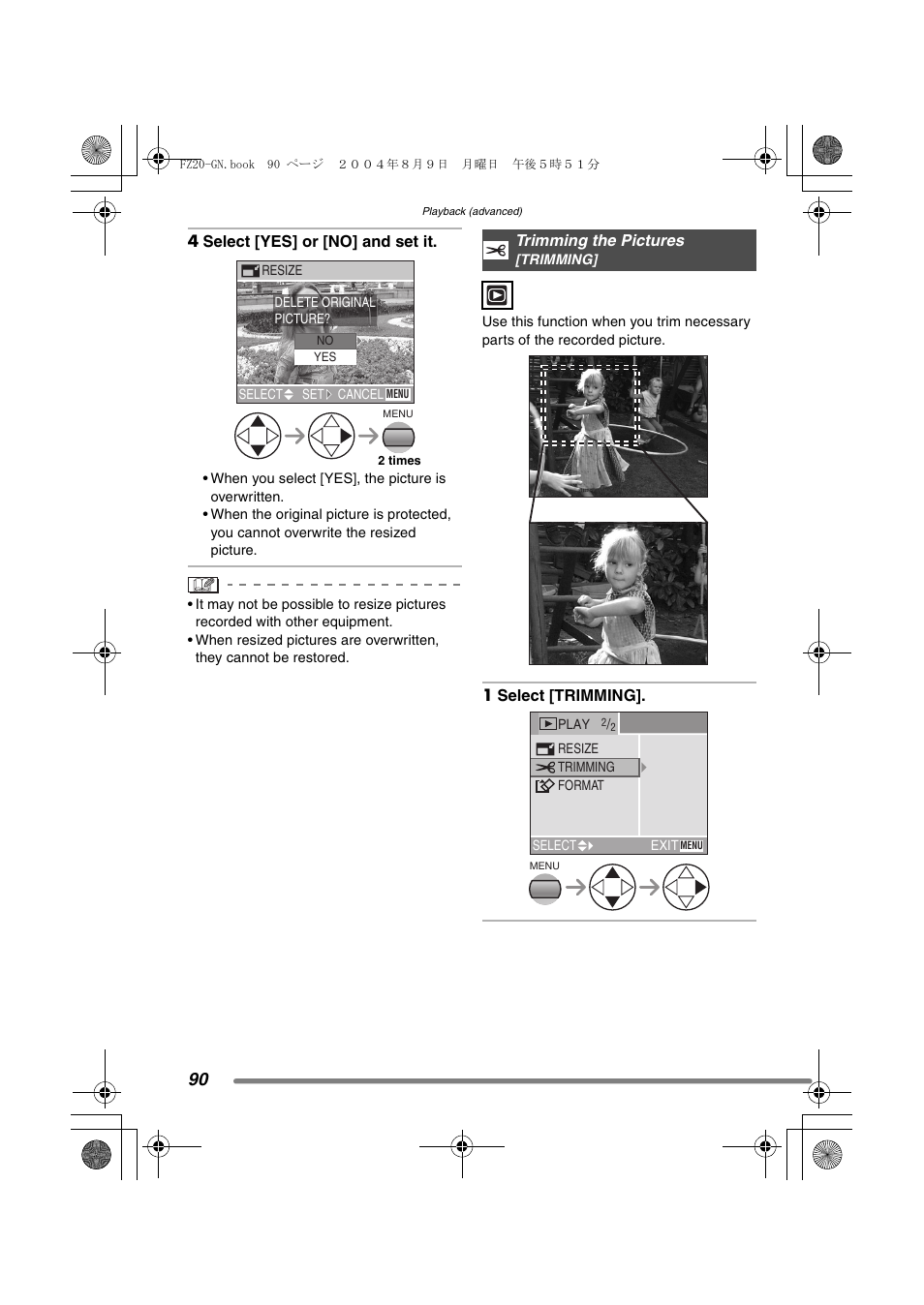 Trimming the pictures | Panasonic DMC-FZ20GN User Manual | Page 90 / 116