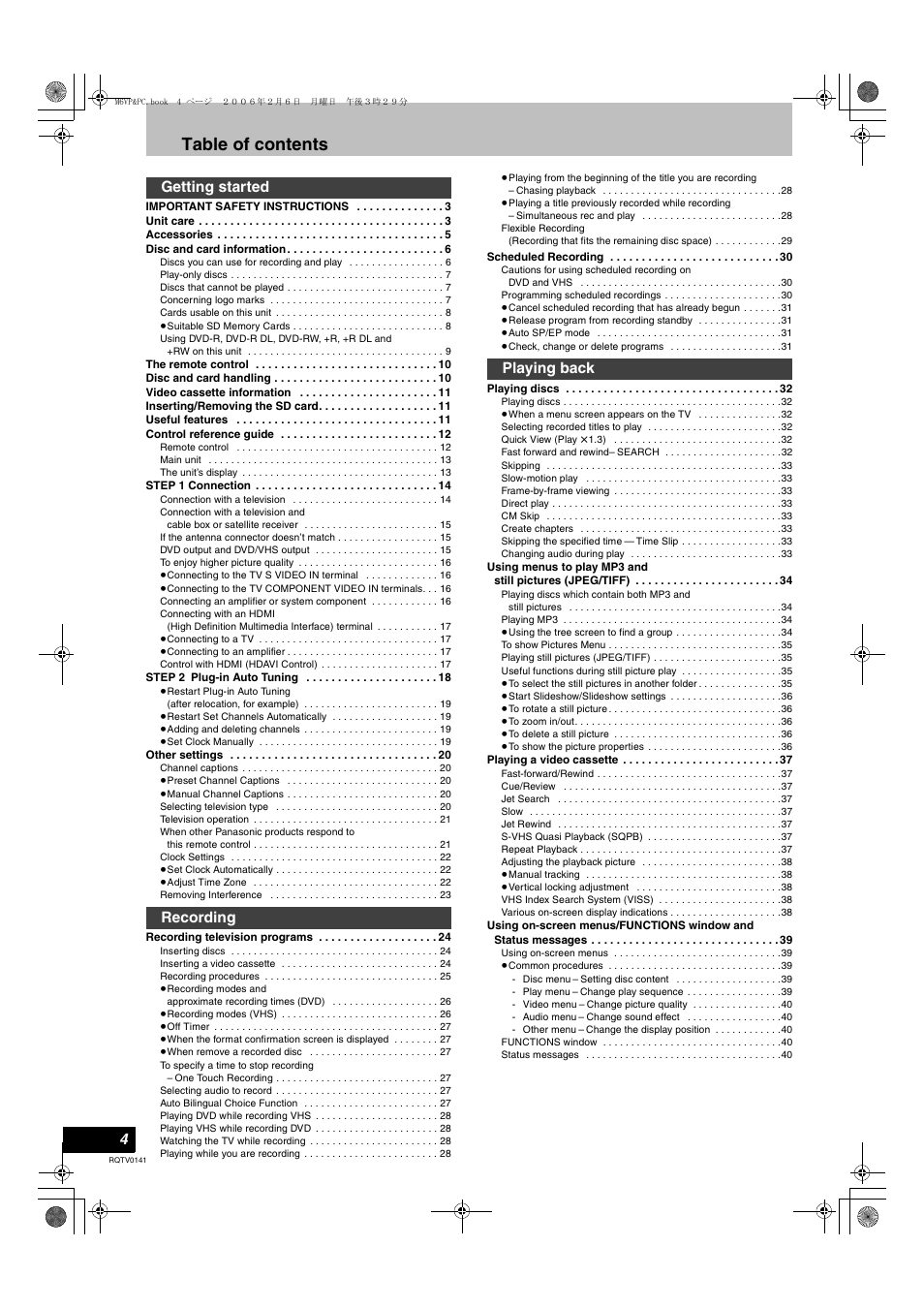 Panasonic DMR-ES46V User Manual | Page 4 / 88