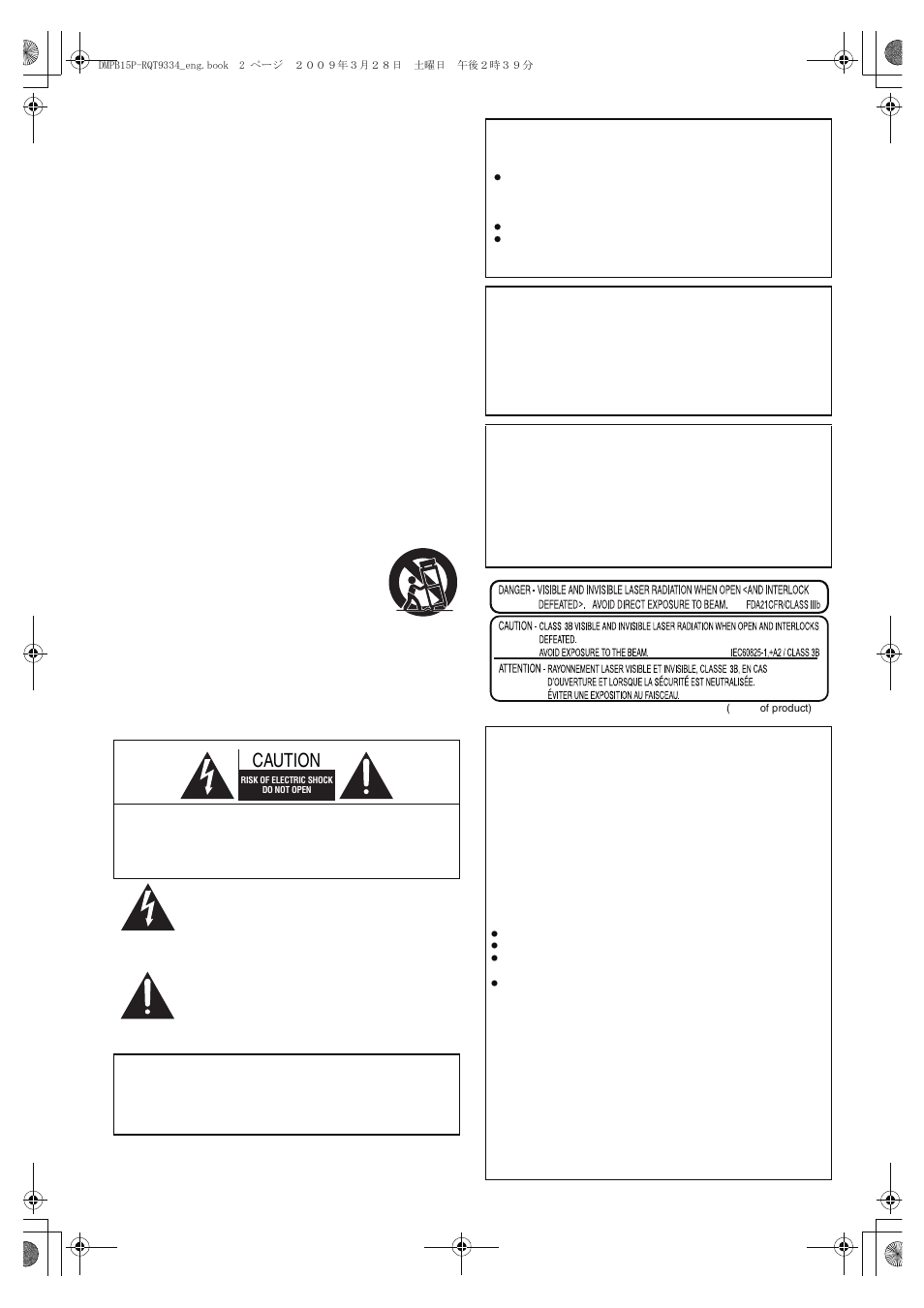 Getting started, Important safety instructions, Caution warning | Panasonic DMP-B15 User Manual | Page 2 / 52