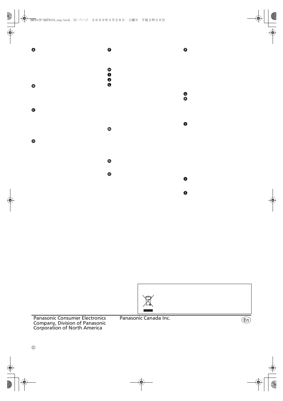 Index | Panasonic DMP-B15 User Manual | Page 52 / 52