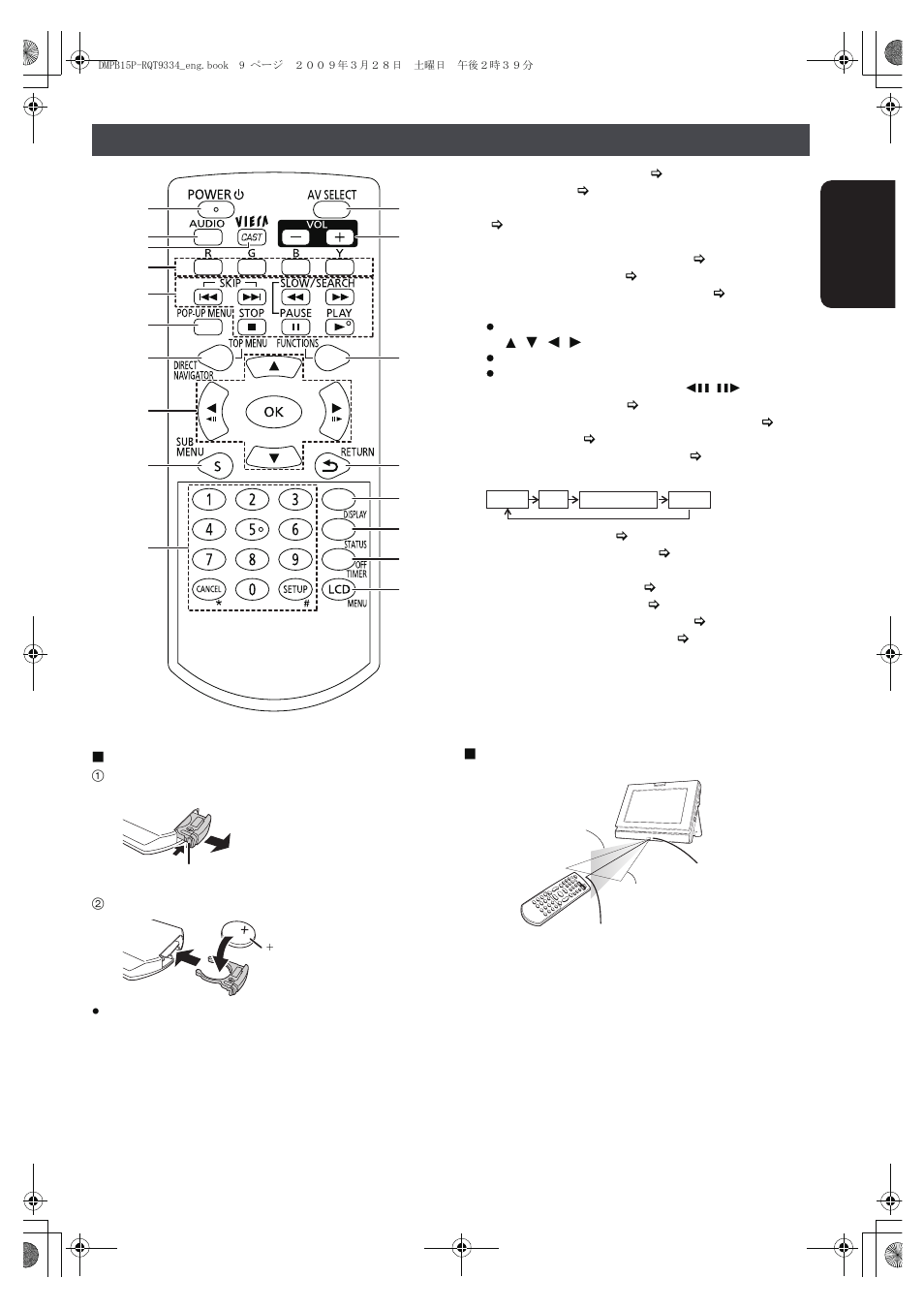 Remote control | Panasonic DMP-B15 User Manual | Page 9 / 52