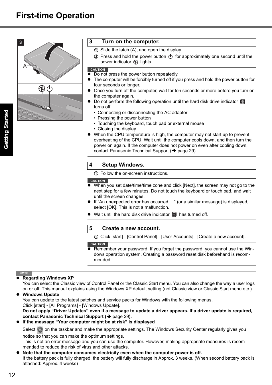 First-time operation | Panasonic CF-51 User Manual | Page 12 / 32