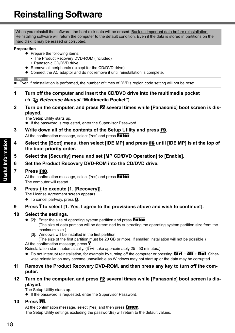 Reinstalling software | Panasonic CF-51 User Manual | Page 18 / 32