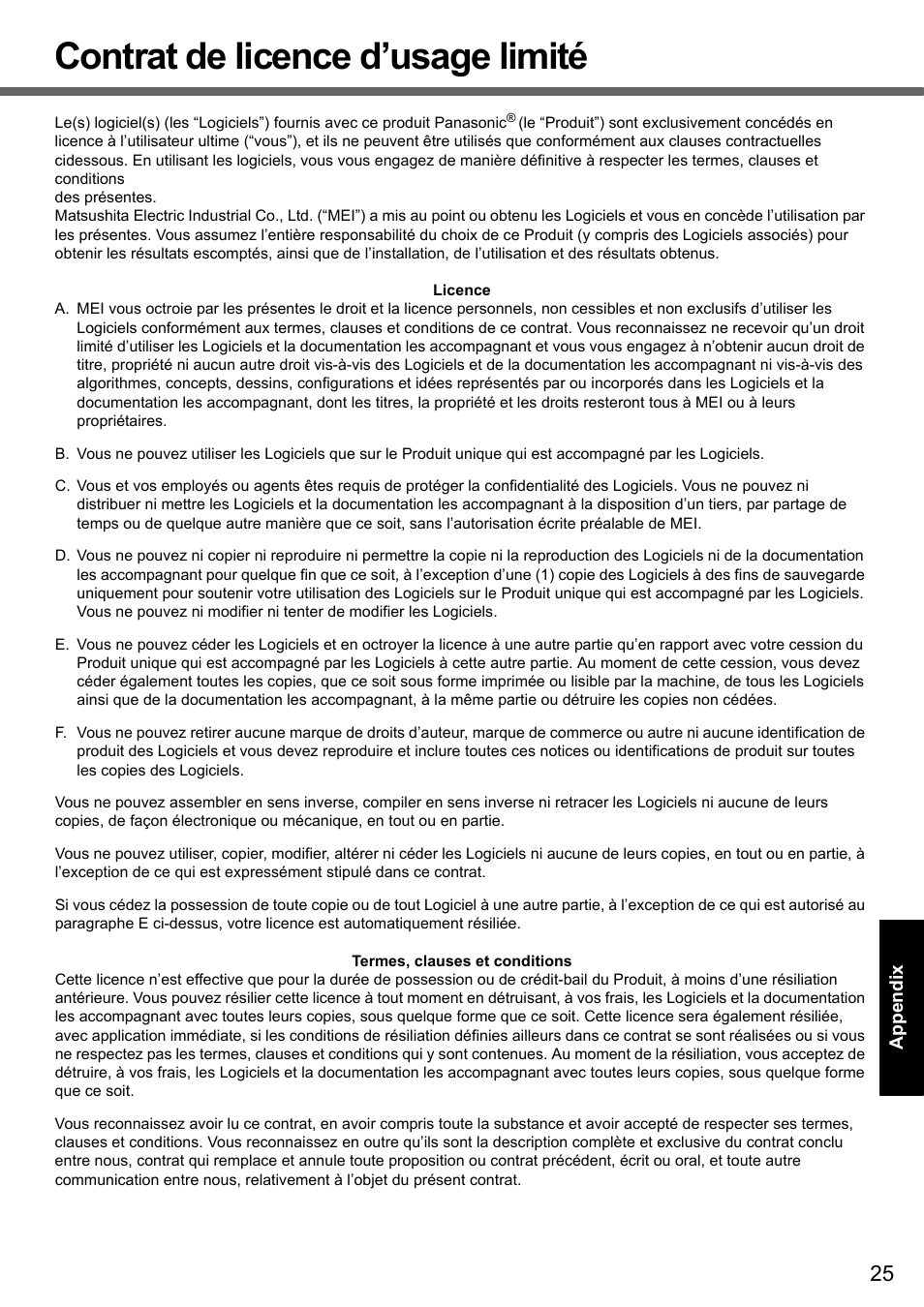Contrat de licence d’usage limité | Panasonic CF-51 User Manual | Page 25 / 32
