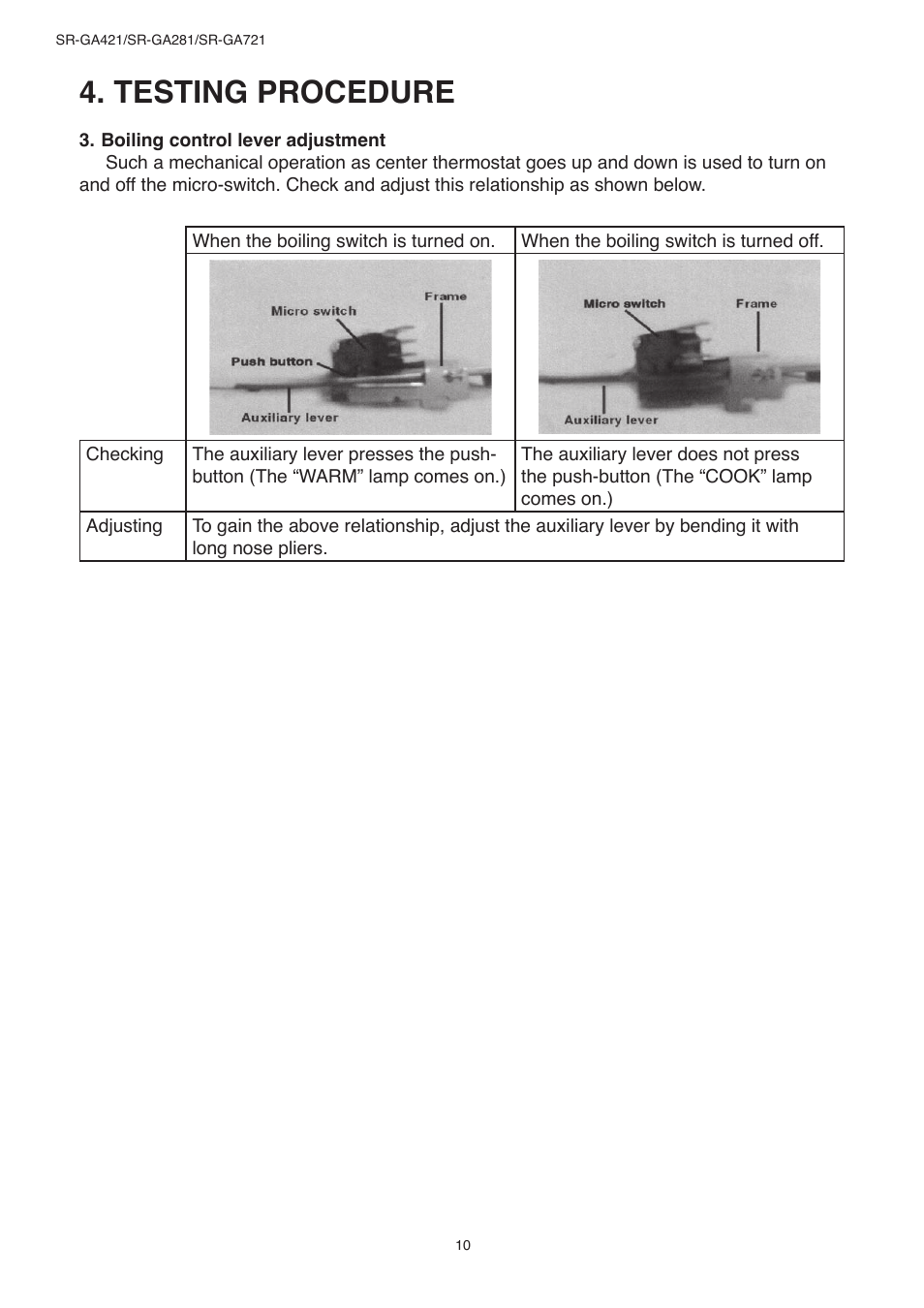Testing procedure | Panasonic SR-GA721 User Manual | Page 10 / 18