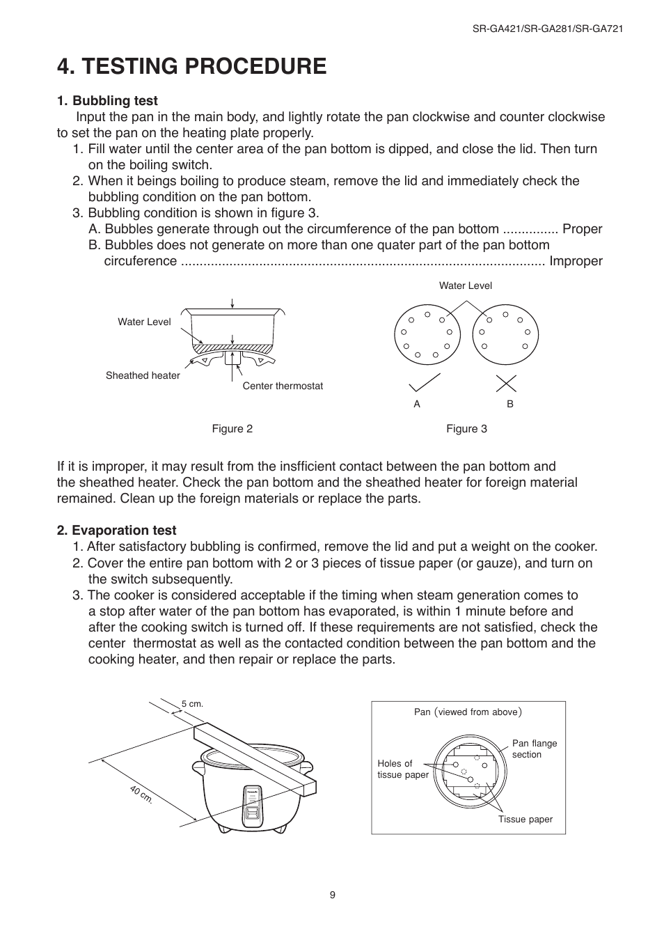Testing procedure | Panasonic SR-GA721 User Manual | Page 9 / 18