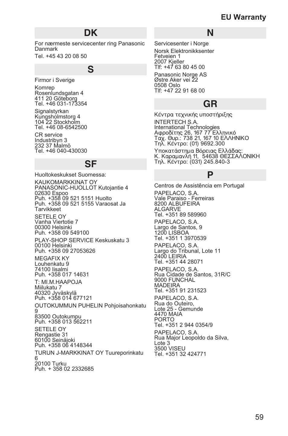 59 eu warranty | Panasonic EB-GD35 User Manual | Page 63 / 70