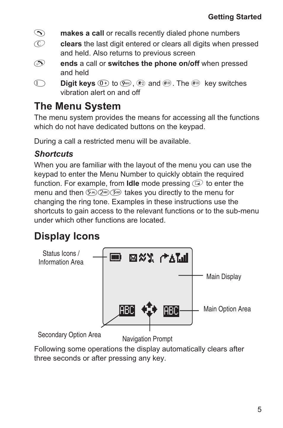 The menu system, Display icons | Panasonic EB-GD35 User Manual | Page 9 / 70