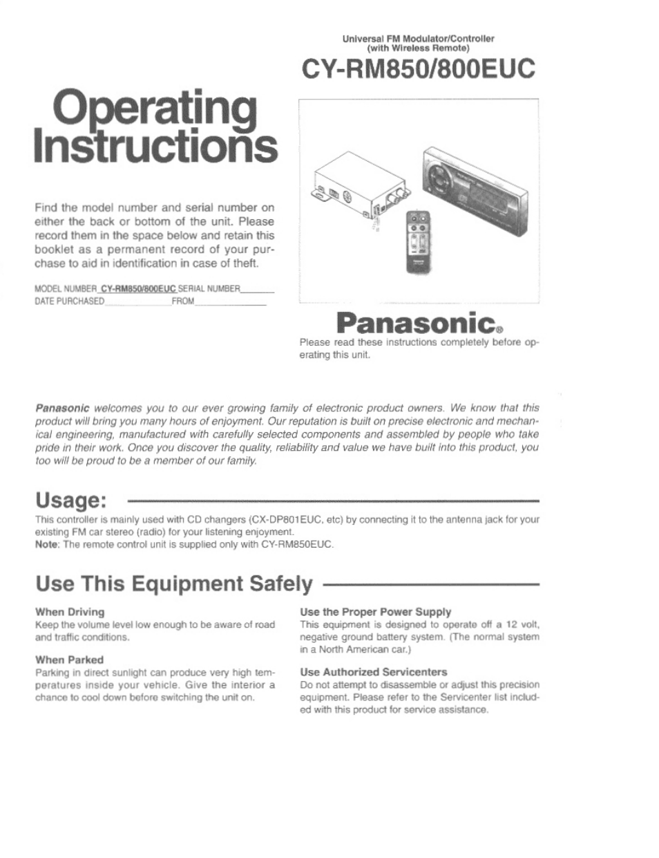 Panasonic Universal FM Modulator Controller 800EUC User Manual | 8 pages