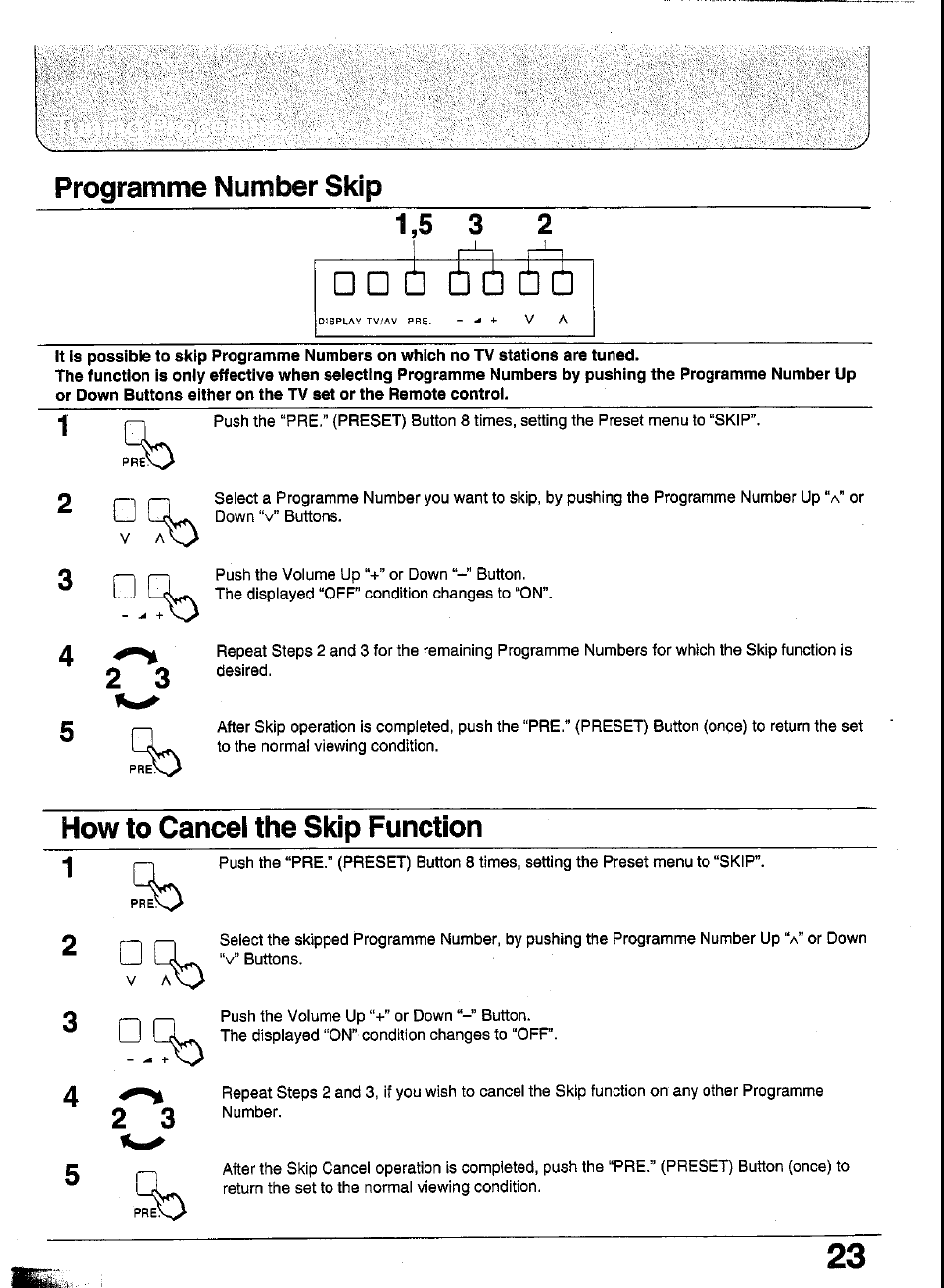 Programme number skip, How to cancel the skip function, Programme number skip 1,5 3 | Panasonic TC-29GA30R User Manual | Page 23 / 44