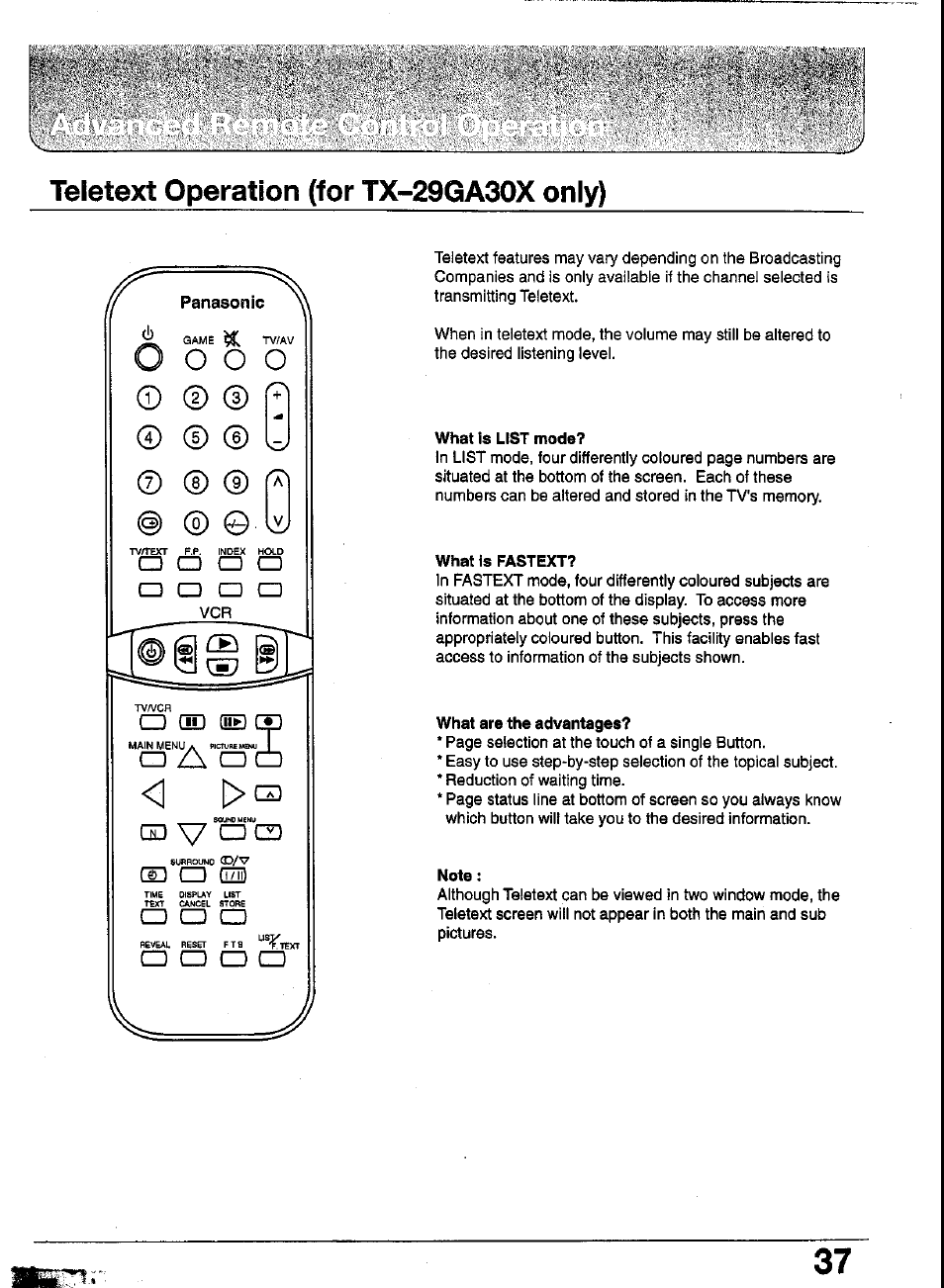 Teletext operation (for tx-29ga30x only), О о о, Cd v | Cd (3d qel c5i, Dd cd g2d | Panasonic TC-29GA30R User Manual | Page 37 / 44