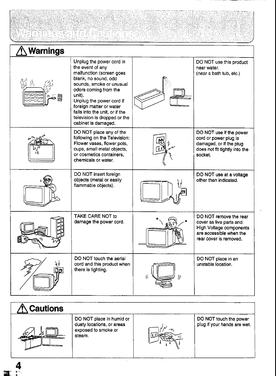 A warnings | Panasonic TC-29GA30R User Manual | Page 4 / 44