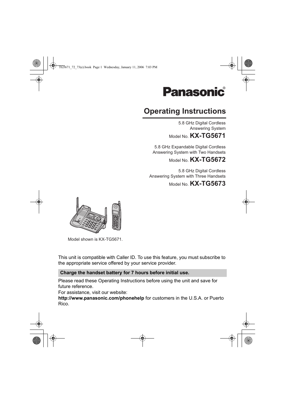 Panasonic KX-TG5671 User Manual | 64 pages
