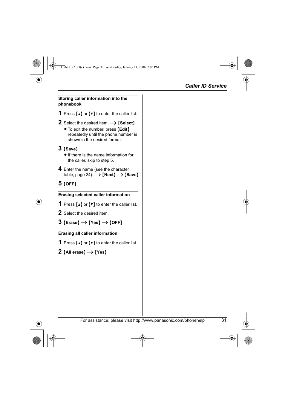 Panasonic KX-TG5671 User Manual | Page 31 / 64