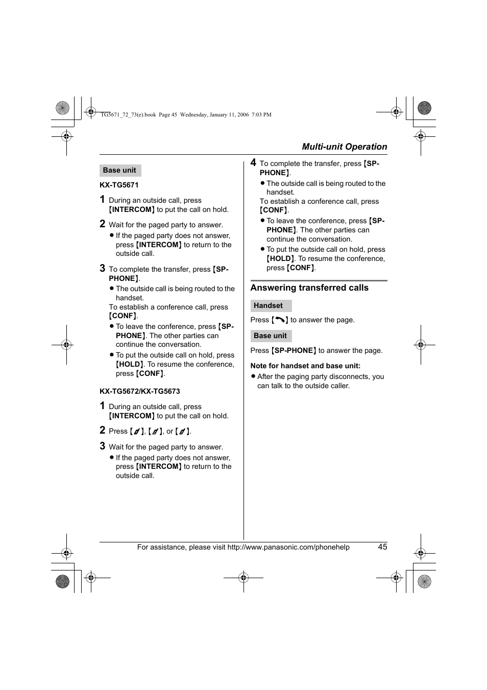 Panasonic KX-TG5671 User Manual | Page 45 / 64