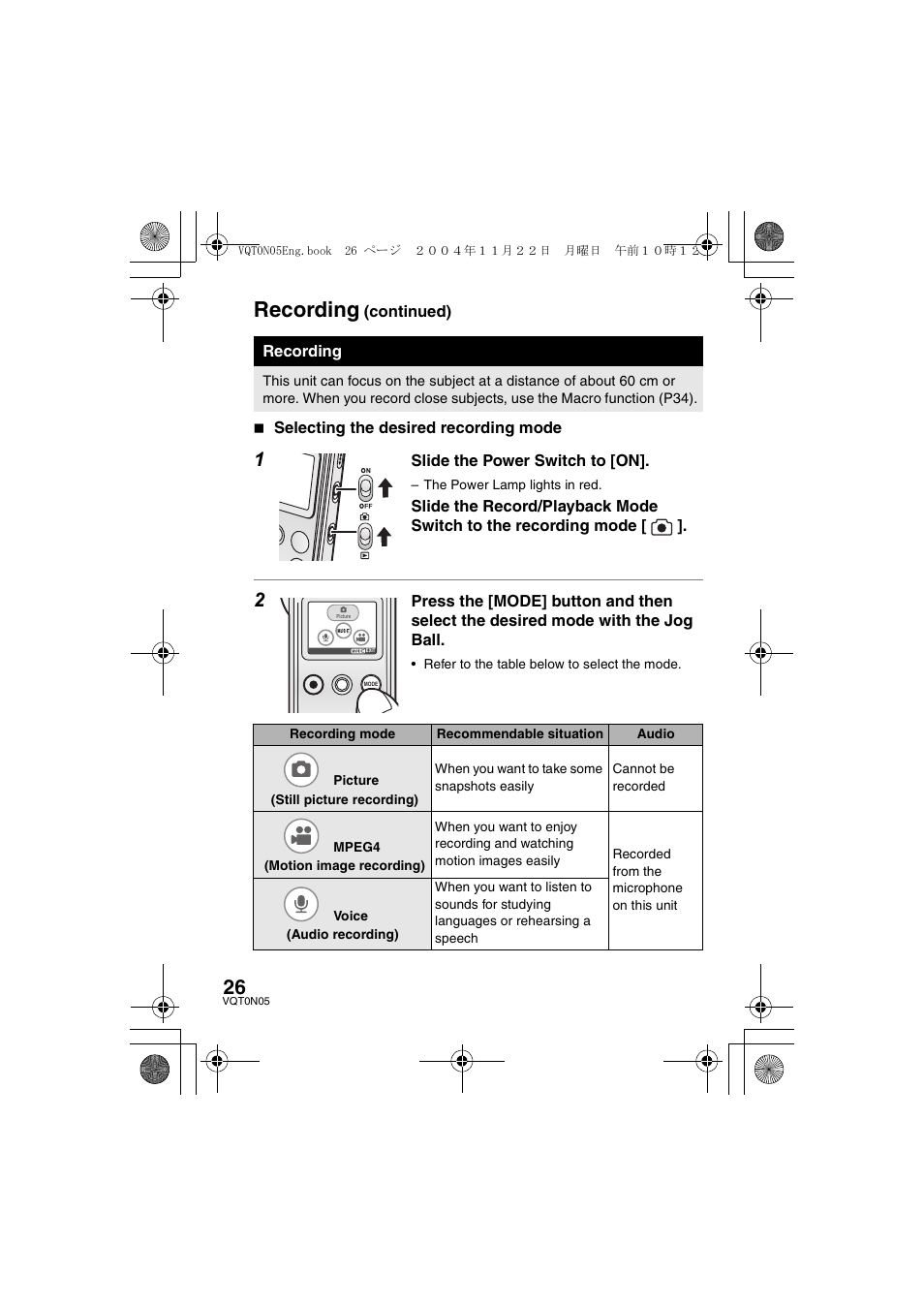 Recording | Panasonic D-SNAP SV-AS30 User Manual | Page 26 / 104