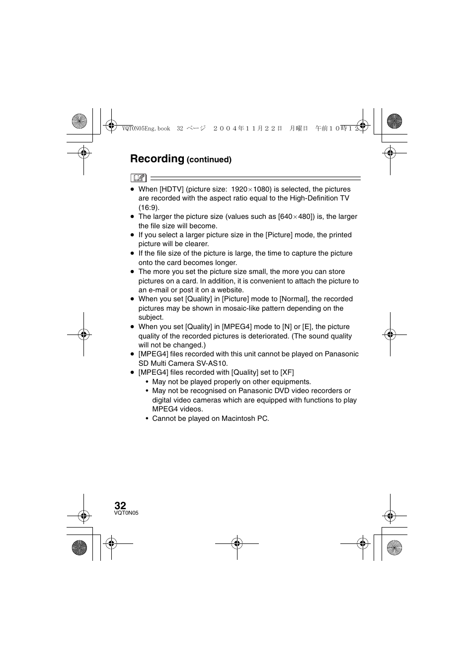 Recording | Panasonic D-SNAP SV-AS30 User Manual | Page 32 / 104