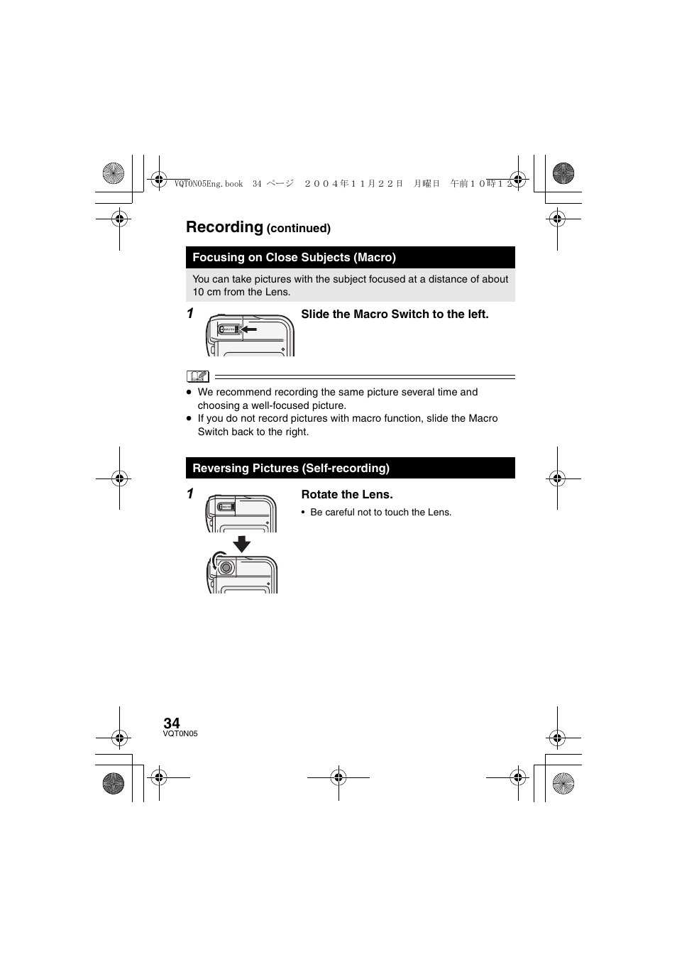 Recording | Panasonic D-SNAP SV-AS30 User Manual | Page 34 / 104