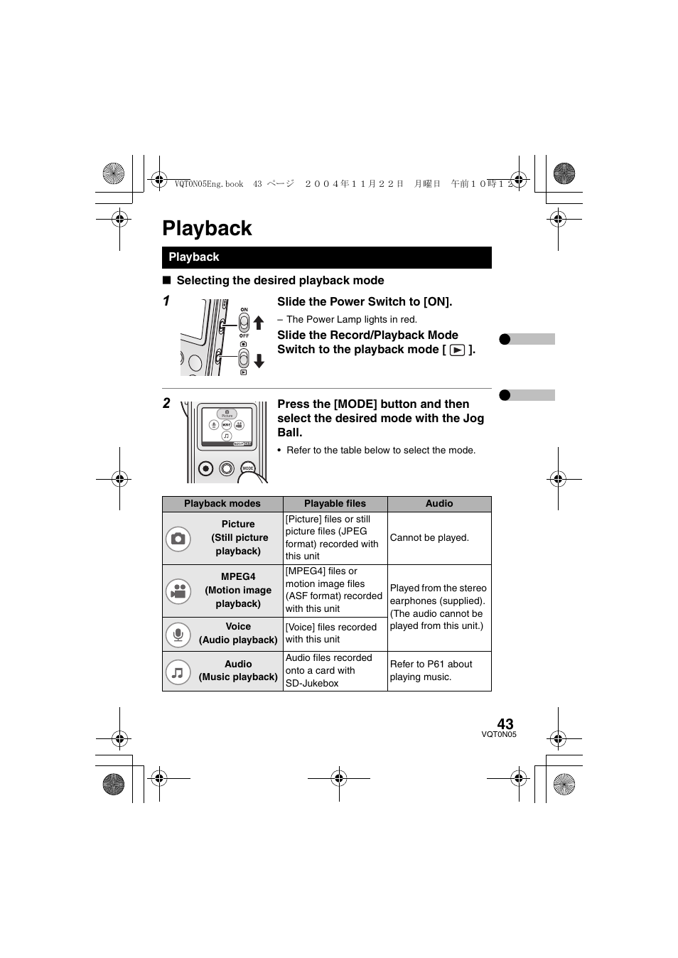 Playback | Panasonic D-SNAP SV-AS30 User Manual | Page 43 / 104