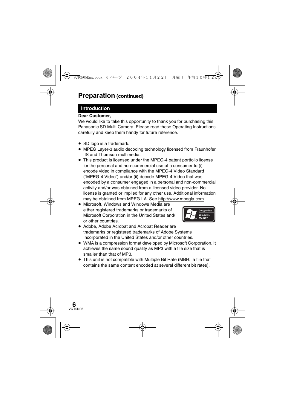 Preparation | Panasonic D-SNAP SV-AS30 User Manual | Page 6 / 104