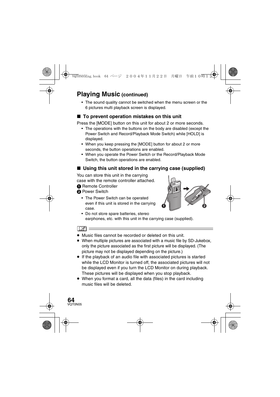 Playing music | Panasonic D-SNAP SV-AS30 User Manual | Page 64 / 104