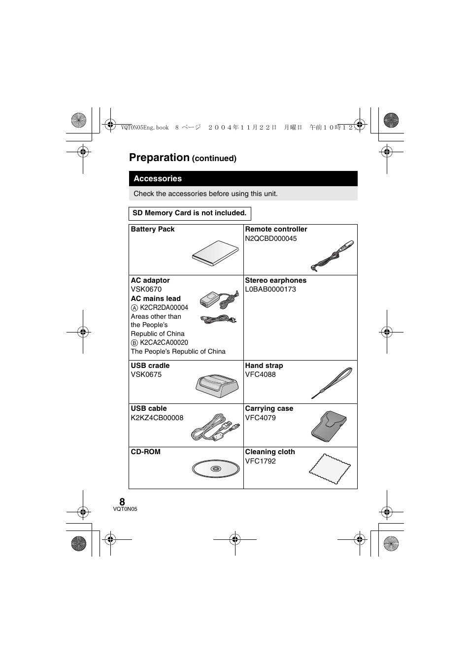 Preparation | Panasonic D-SNAP SV-AS30 User Manual | Page 8 / 104