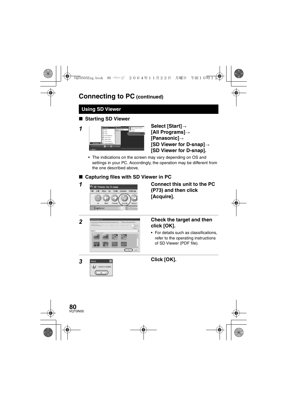 Connecting to pc | Panasonic D-SNAP SV-AS30 User Manual | Page 80 / 104